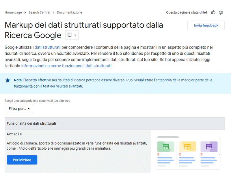 Google Search Central Documentazione Google for Developers. Markup dei dati strutturati supportato dalla Ricerca Google